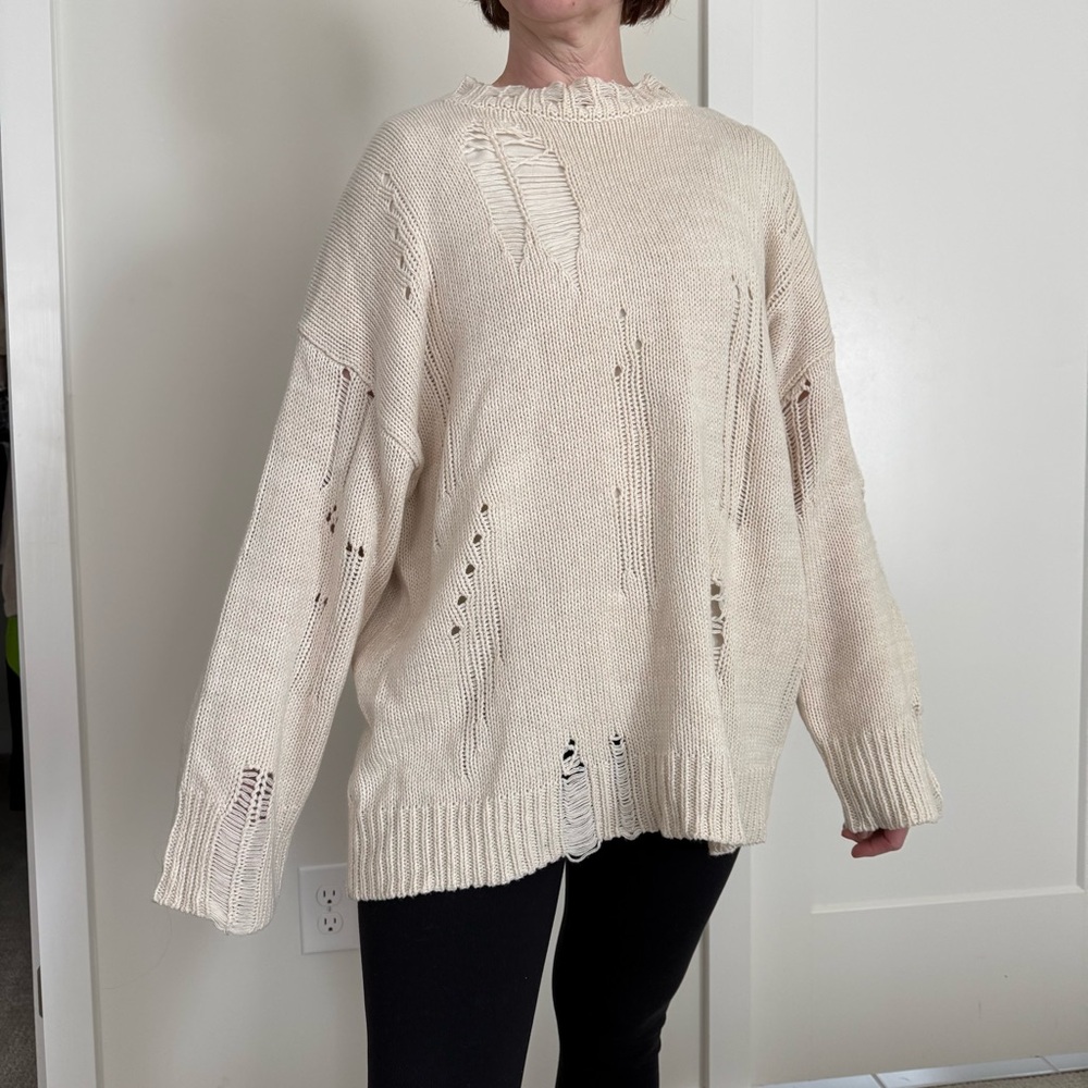 BDG Cream Distressed Women's Sweater